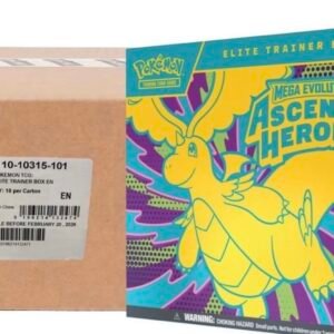 Ascended Heroes Elite Trainer Box with 9 booster packs, exclusive promo card, sleeves, accessories, and storage box. Ideal for players and collectors.